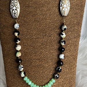 Art glass and metal‎ bead brass chain necklace